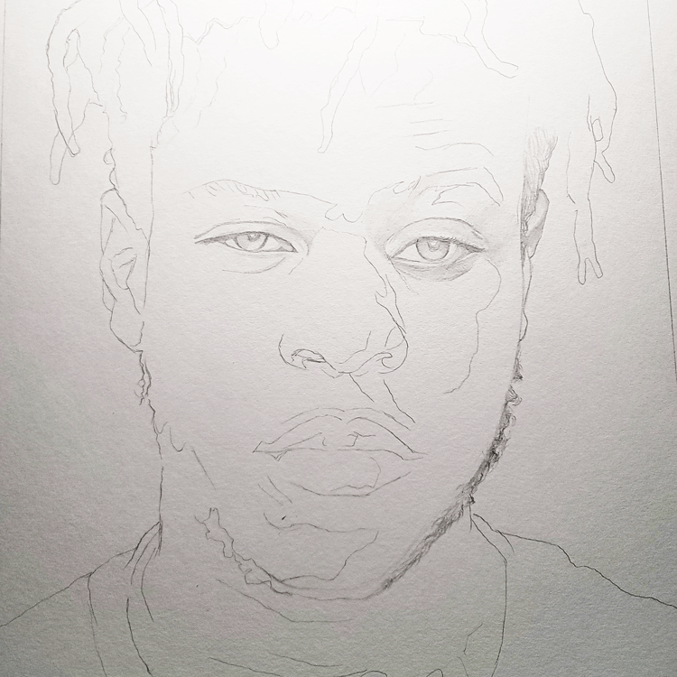 photo of pencil drawing for a portrait. 